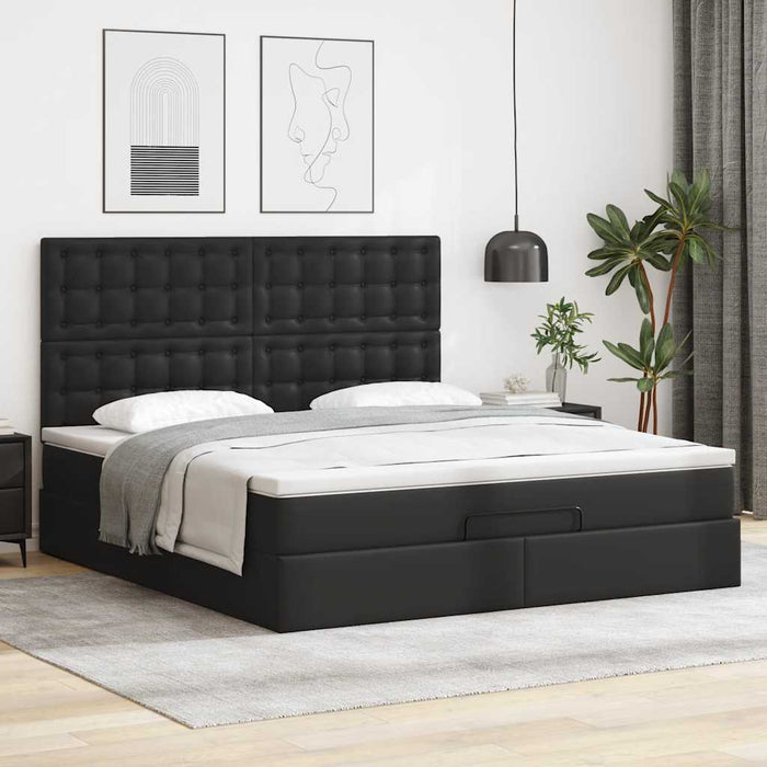 Cadru de pat otoman saltea neagră 160x200cm piele artificială - WALTI WALTI