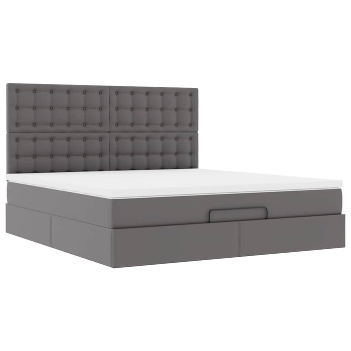 Cadru de pat otoman cu saltea gri 160x200cm piele artificială - WALTI WALTI