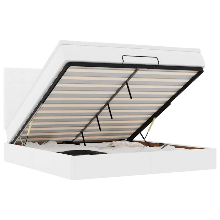 Cadru de pat otoman cu saltele alb 180x200cm piele artificială - WALTI WALTI
