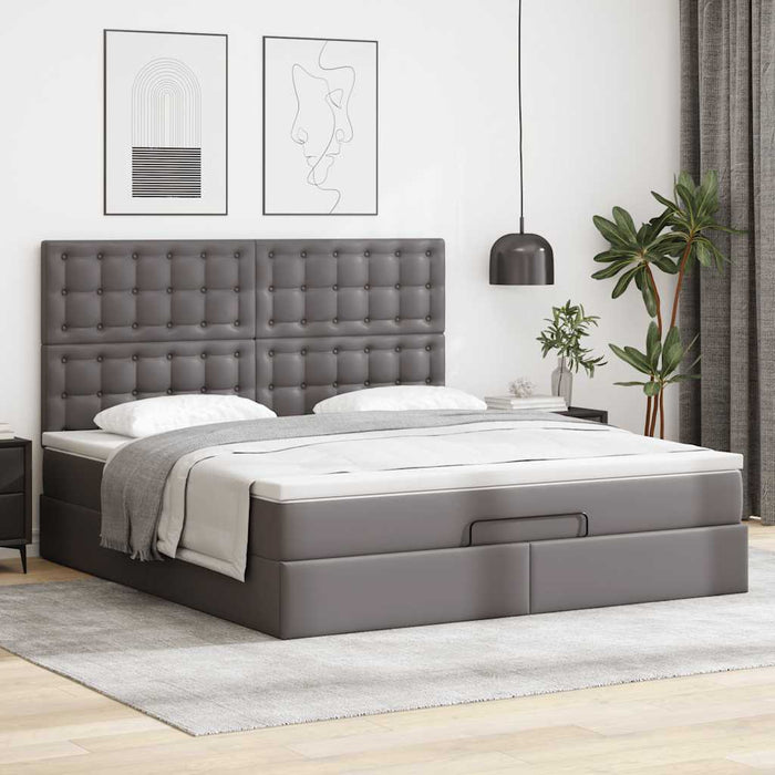 Cadru de pat otoman cu saltele Gri 180x200cm piele artificială - WALTI WALTI