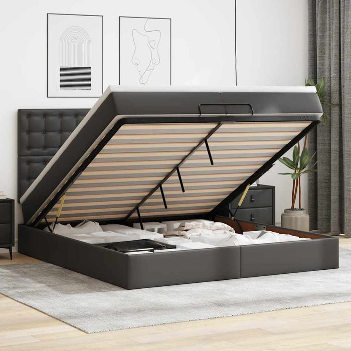 Cadru de pat otoman saltele Negru 200x200cm piele artificială - WALTI WALTI