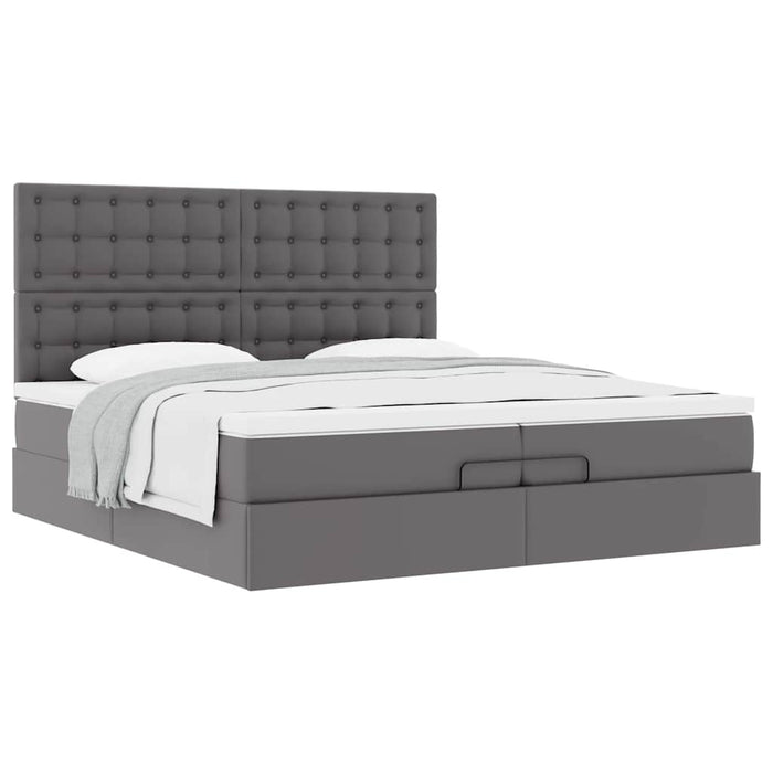 Cadru de pat otoman cu saltele Gri 200x200cm piele artificială - WALTI WALTI