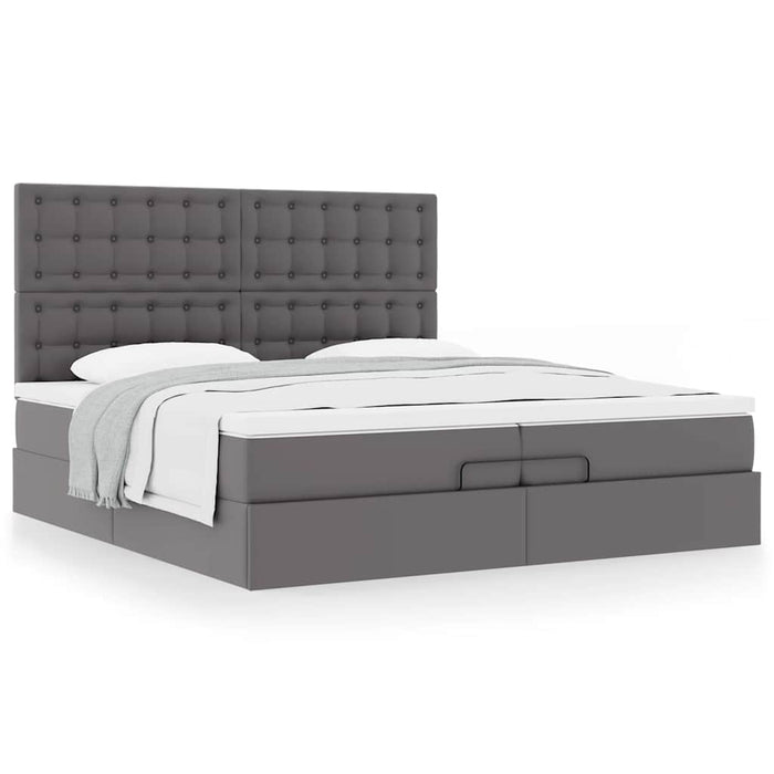 Cadru de pat otoman cu saltele Gri 200x200cm piele artificială - WALTI WALTI