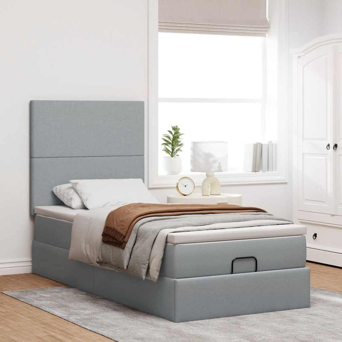 Cadru de pat otoman cu saltea țesătură gri deschis 80x200cm - WALTI WALTI