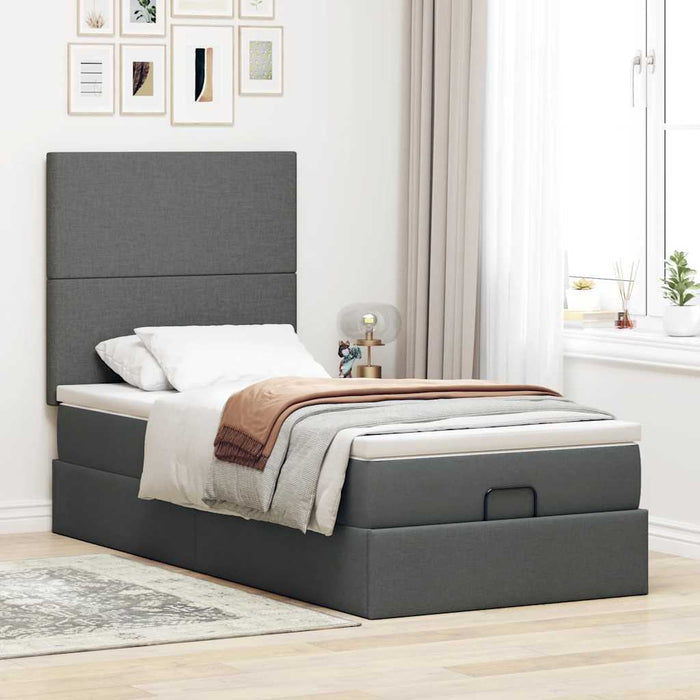 Cadru de pat otoman cu saltele Gri închis 80x200cm țesătură WALTI