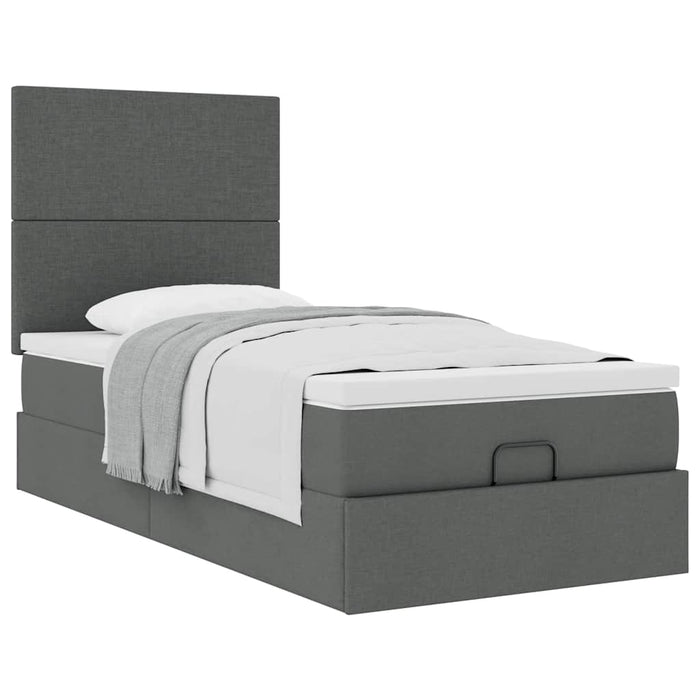 Cadru de pat otoman cu saltele Gri închis 80x200cm țesătură WALTI