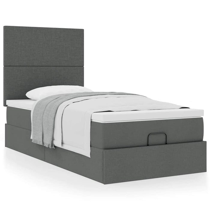 Cadru de pat otoman cu saltele Gri închis 80x200cm țesătură WALTI