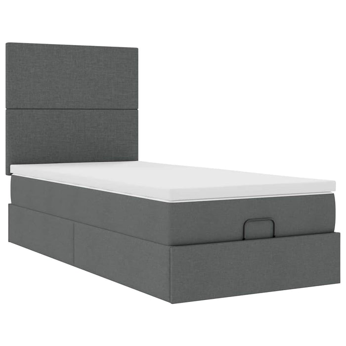 Cadru de pat otoman cu saltele Gri închis 80x200cm țesătură WALTI
