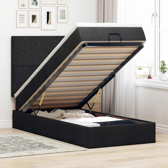 Pat otoman cu saltea negru 100x200 cm stofa - WALTI WALTI