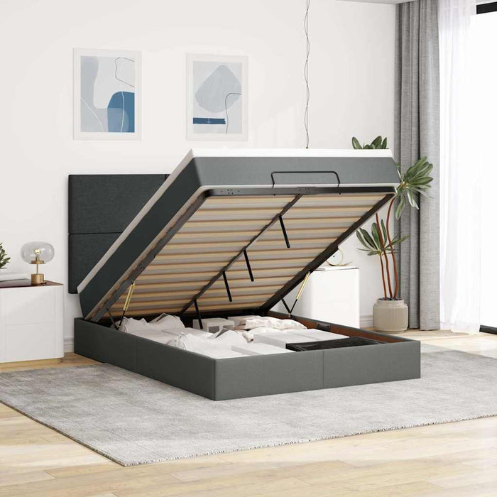 Cadru pat otoman cu saltea țesătură gri închis 140x190cm - WALTI WALTI