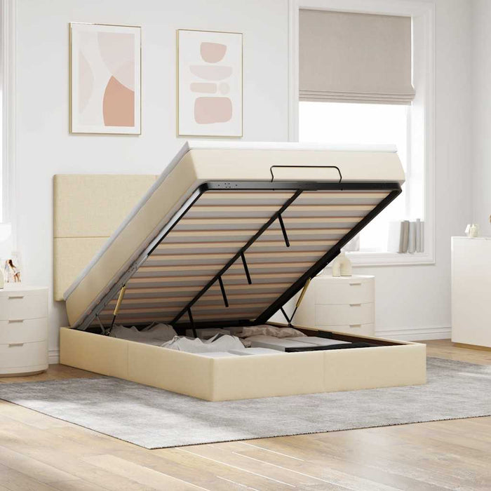 Cadru de pat otoman cu saltea crem 140x190cm stofa - WALTI WALTI