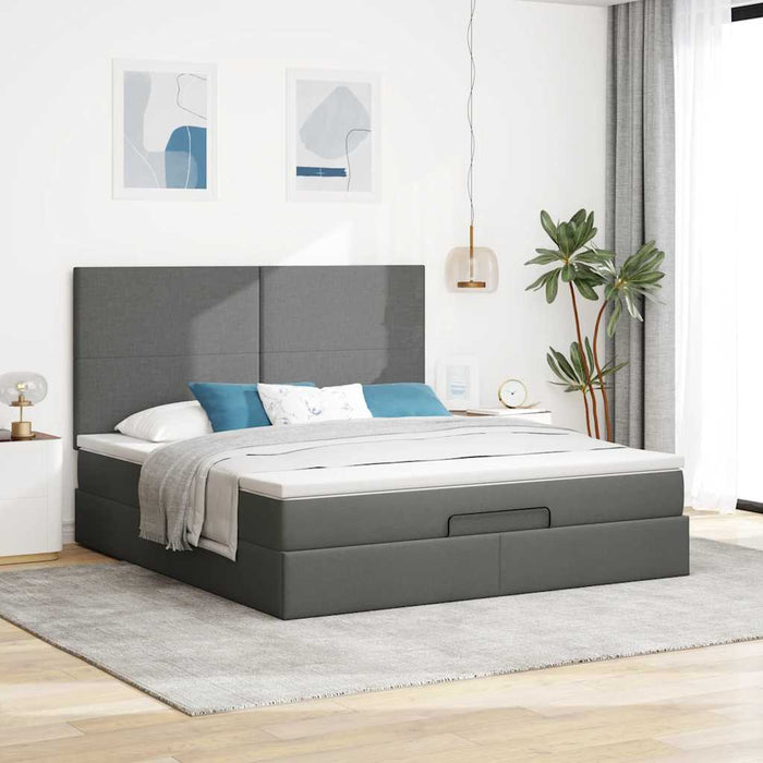 Cadru pat otoman cu saltea țesătură gri închis 180x200 cm - WALTI WALTI