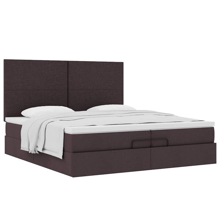 Cadru de pat otoman cu saltele țesătură maro închis 200x200cm WALTI