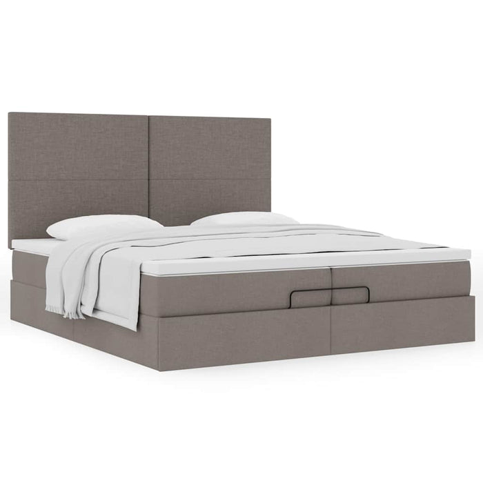 Cadru de pat otoman cu saltele Taupe 200x200cm țesătură WALTI