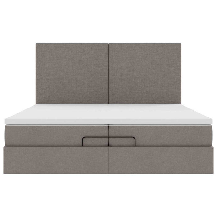 Cadru de pat otoman cu saltele Taupe 200x200cm țesătură WALTI