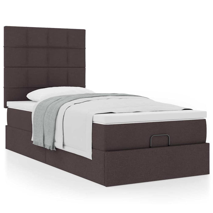 Cadru de pat otoman cu saltea țesătură maro închis 90x190cm WALTI