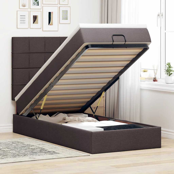 Cadru de pat otoman cu saltea țesătură maro închis 90x190cm WALTI
