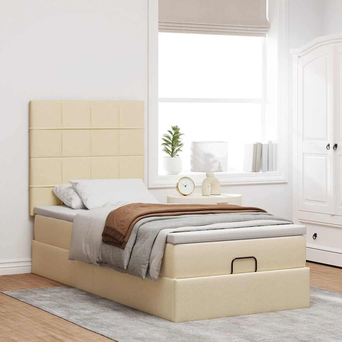 Cadru de pat otoman cu saltea crem 90x190cm stofa - WALTI WALTI