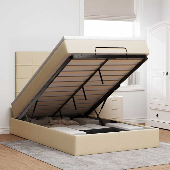 Cadru de pat otoman cu saltea crem 120x190cm stofa - WALTI WALTI