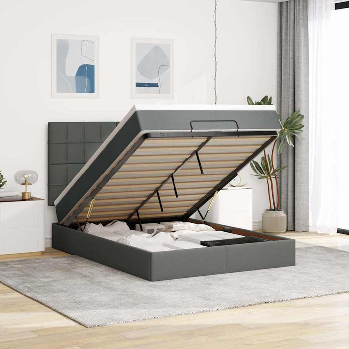 Cadru pat otoman cu saltea țesătură gri închis 140x190cm - WALTI WALTI