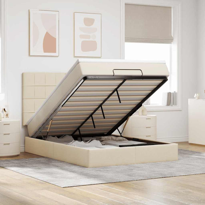 Cadru de pat otoman cu saltea crem 140x190cm stofa - WALTI WALTI
