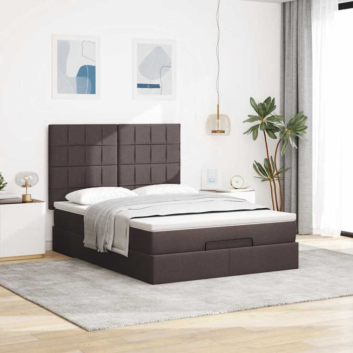 Cadru de pat otoman cu saltea țesătură maro închis 140x200 cm WALTI