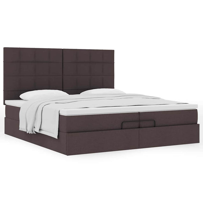 Cadru de pat otoman cu saltele țesătură maro închis 200x200cm WALTI