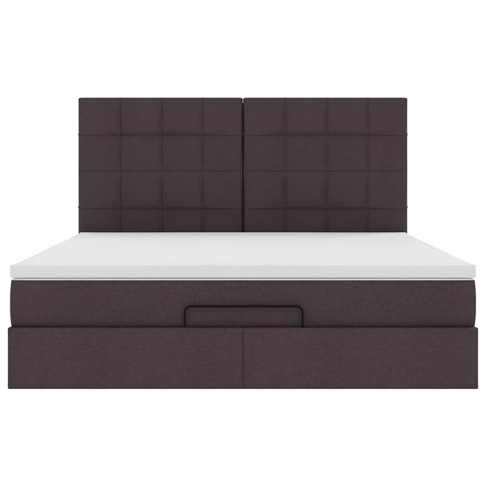 Cadru de pat otoman cu saltele țesătură maro închis 200x200cm WALTI