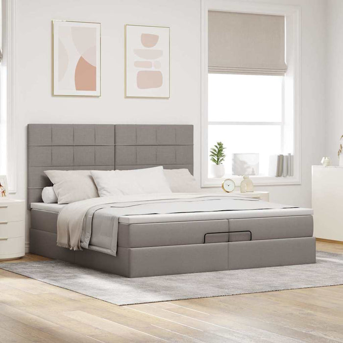 Cadru de pat otoman cu saltele Taupe 200x200cm țesătură WALTI