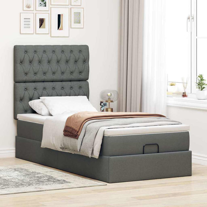 Cadru de pat otoman cu saltele Gri închis 80x200cm țesătură WALTI