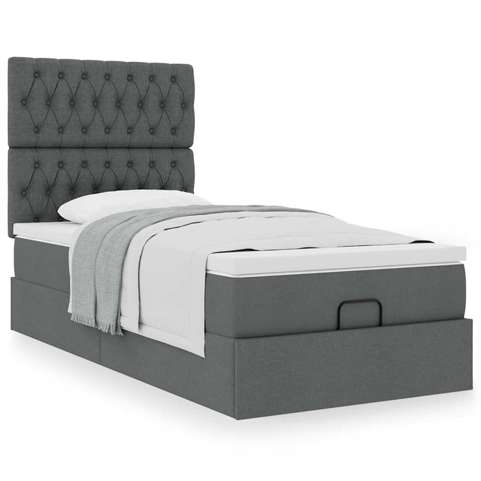 Cadru de pat otoman cu saltele Gri închis 80x200cm țesătură WALTI