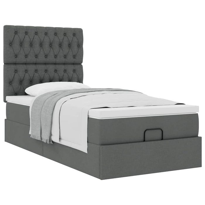 Cadru de pat otoman cu saltele Gri închis 80x200cm țesătură WALTI