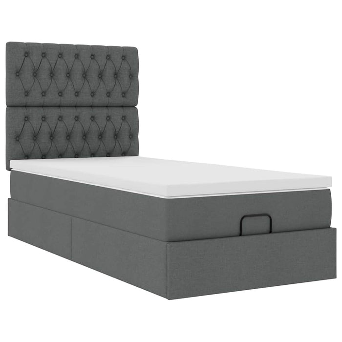 Cadru de pat otoman cu saltele Gri închis 80x200cm țesătură WALTI