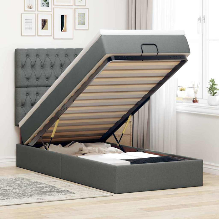 Cadru de pat otoman cu saltele Gri închis 80x200cm țesătură WALTI