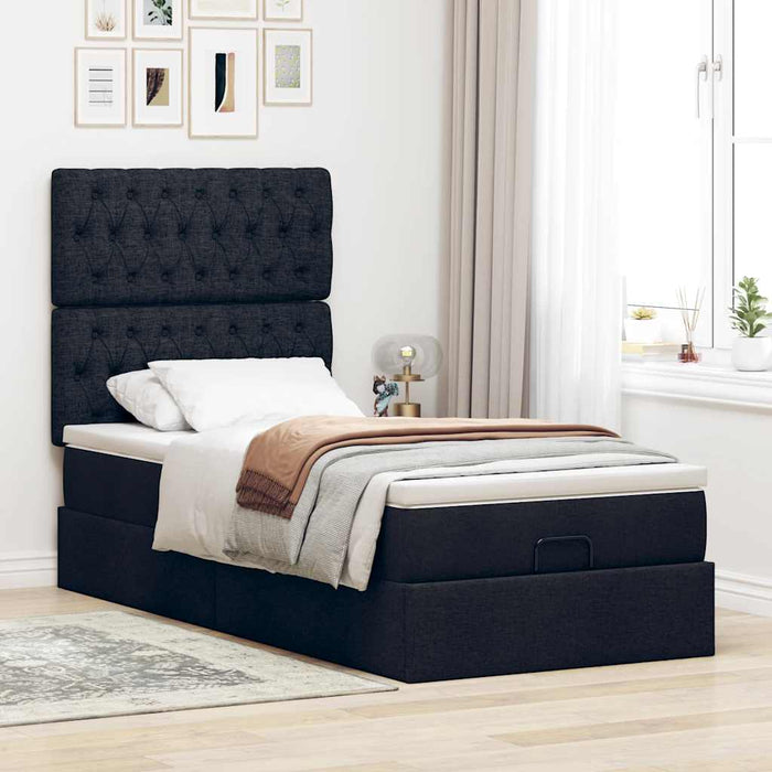 Cadru pat otoman cu saltea țesătură neagră 80x200 cm - WALTI WALTI