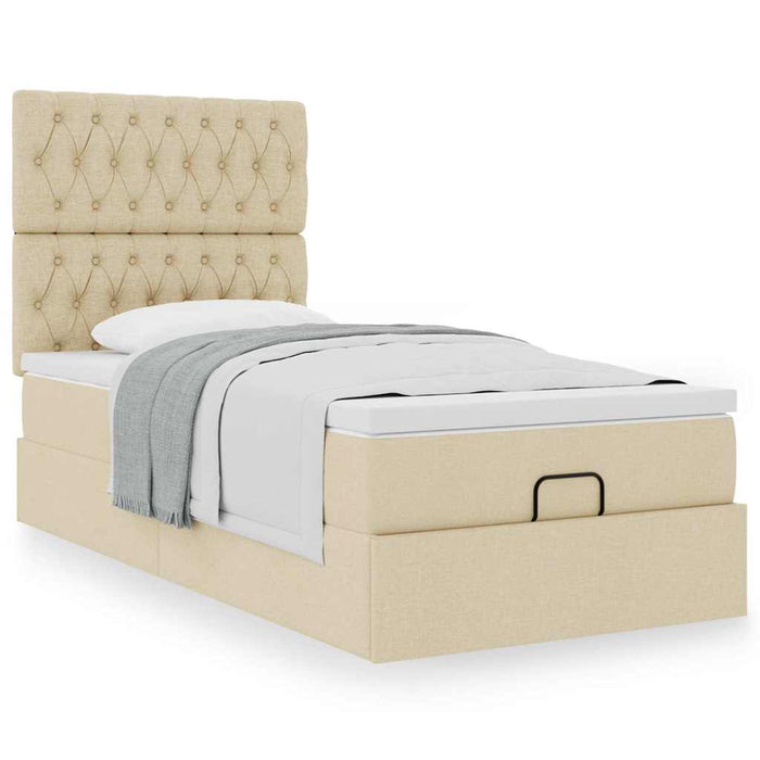 Cadru de pat otoman cu saltea crem 80x200cm stofa WALTI