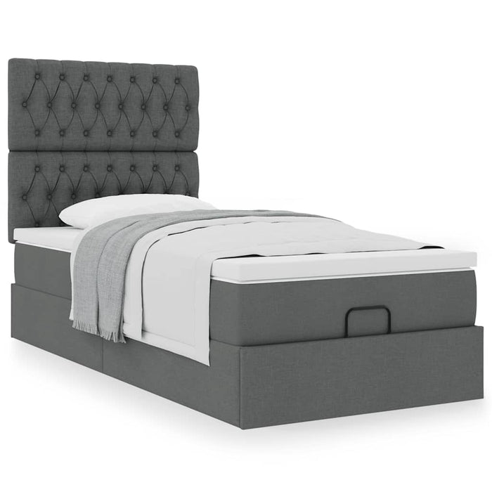 Cadru de pat otoman cu saltele Gri închis 90x190cm țesătură - WALTI WALTI