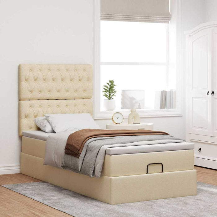 Cadru de pat otoman cu saltea crem 90x190cm stofa - WALTI WALTI
