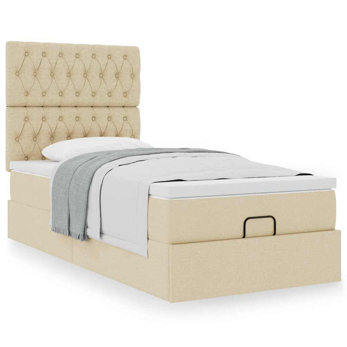 Cadru de pat otoman cu saltea crem 90x190cm stofa - WALTI WALTI