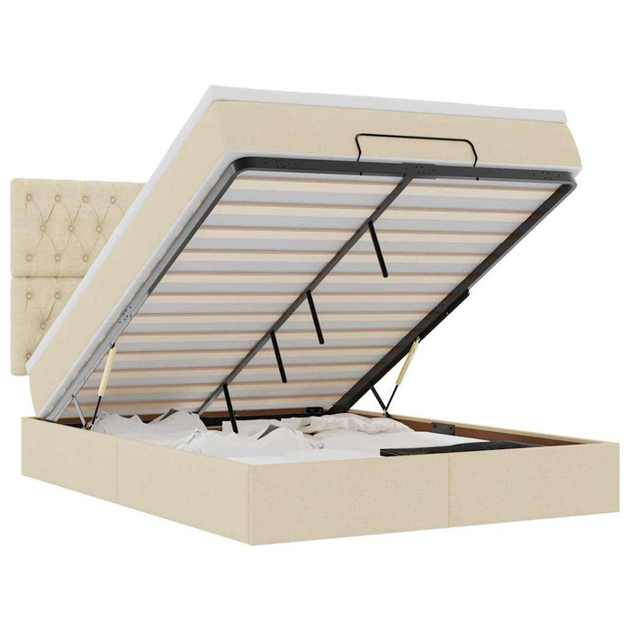 Cadru de pat otoman cu saltea crem 140x190cm stofa - WALTI WALTI