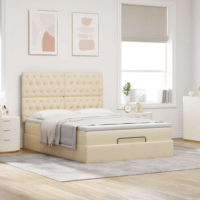 Cadru de pat otoman cu saltea crem 140x190cm stofa - WALTI WALTI