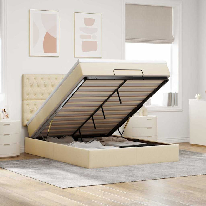 Cadru de pat otoman cu saltea crem 140x190cm stofa - WALTI WALTI
