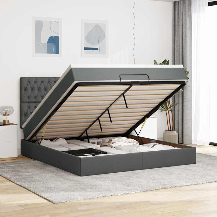 Cadru pat otoman cu saltea țesătură gri închis 160x200 cm - WALTI WALTI