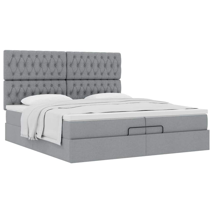 Cadru de pat otoman cu saltele țesătură gri deschis 200x200cm - WALTI WALTI
