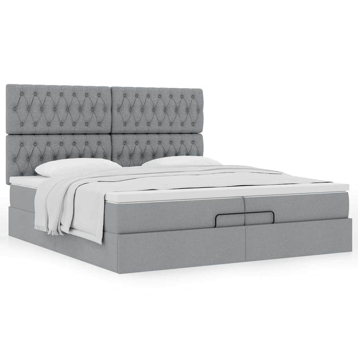 Cadru de pat otoman cu saltele țesătură gri deschis 200x200cm - WALTI WALTI