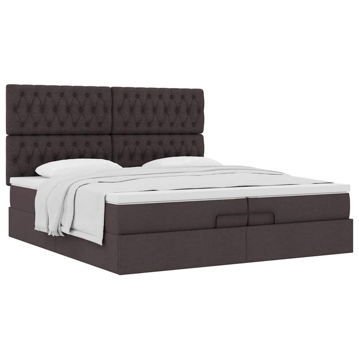 Cadru de pat otoman cu saltele țesătură maro închis 200x200cm WALTI