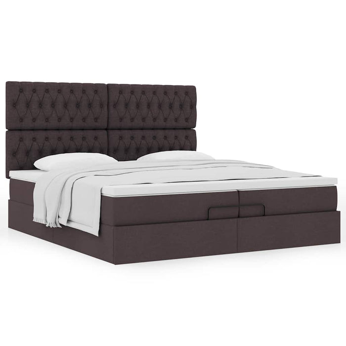 Cadru de pat otoman cu saltele țesătură maro închis 200x200cm WALTI