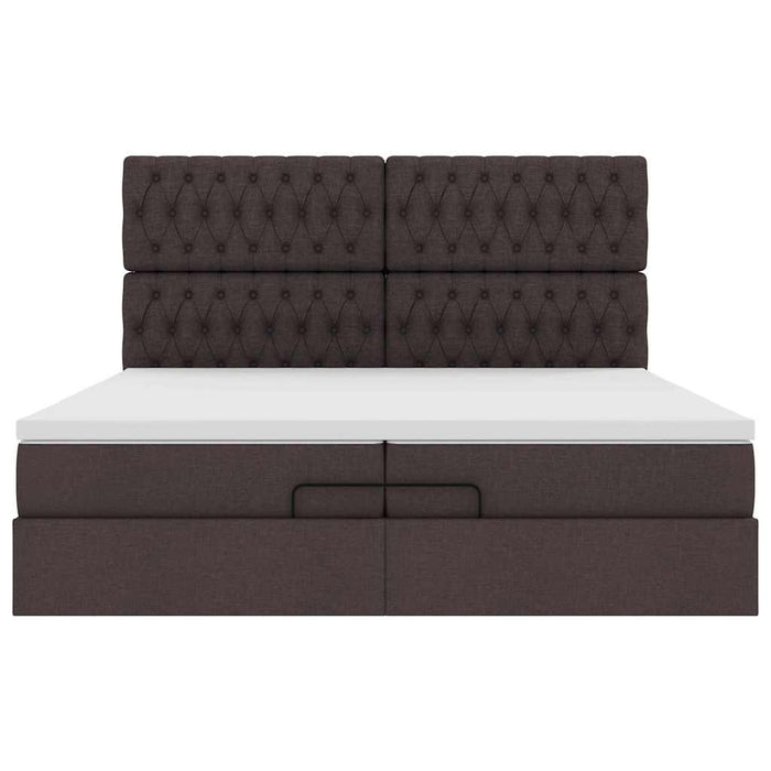Cadru de pat otoman cu saltele țesătură maro închis 200x200cm WALTI