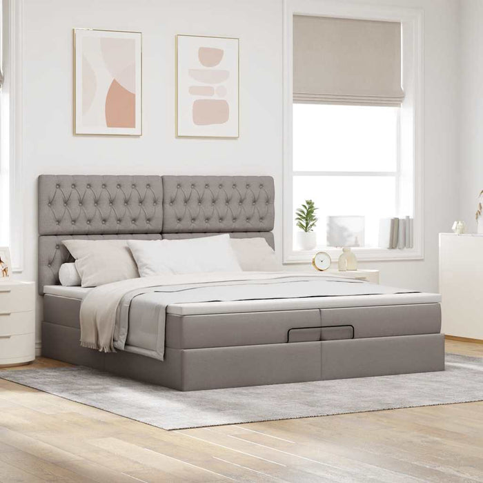 Cadru de pat otoman cu saltele Taupe 200x200cm țesătură WALTI