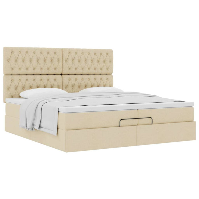 Cadru de pat otoman cu saltele crem 200x200cm stofa WALTI